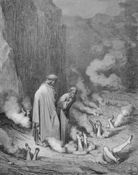 Simonistien rangaistus, Dante Alighierin (1265-1321) "Jumalallisesta komediasta" (Inferno), kaiverrettu Stephane Pannemakerin (1847-1930) toimesta noin 1868 (kaiverrus).