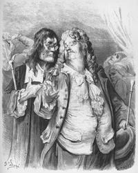 les medecins - Lääkärit - Jean de La Fontainen (Lafontaine) (1621-95) "Fablesista" - kaiverrus Gustave Doren (1832-83) mukaan - Yksityinen kokoelma