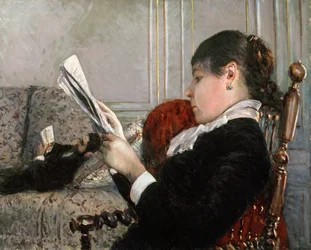 Sisäkuva, lukeva nainen, 1880