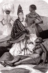 Signare, mulatti-ranskalaiset afrikkalaiset naiset Goreen saarella Senegalissa. 1861 (kaiverrus)