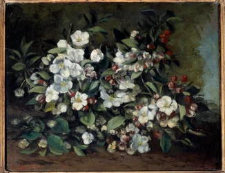Kukkivat kirsikankukat tai omenanoksat. Gustave Courbetin (1819-1877) maalaus