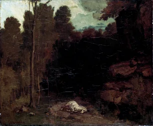 Maisema kuolleen hevosen kanssa, 1850-luku.