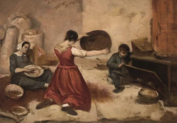 Tutkimus vehnän seulojia varten ((Les Cribleuses de Blé), noin 1855 (öljy kartongille ja kankaalle).