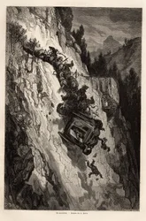 Ahkera tapaturma, Gustave Doren (1832-1883) piirustus havainnollistamaan hänen matkaansa Espanjaan C. Davillierin kanssa vuonna 1862. Kaiverrus kirjaan "" Le tour du monde ", toimittanut Edouard Charton