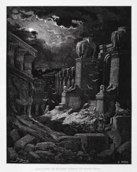 Babylon raunioina (Johannes Kastajan näky), kuvitus Doren Raamatusta.