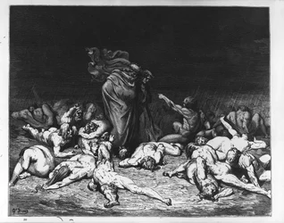 Dante ja Vergilius helvetissä, kuvitus teoksesta "Jumalainen näytelmä", 1861