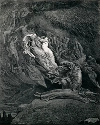 Dante ja Vergilius Paolon ja Francescan kanssa, kuvitus Infernon lauluun V Danten Jumalaisesta näytelmästä, Dante Alighieri (1265-1321)