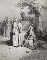Elieser ja Rebekka, 1. Moos. 24:15-21, kuva Doren 