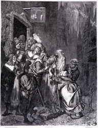 Astu tähän majataloon, levy IV – Gustave Doren (1832-1883) kuvitus, Pierre Dupontin vaeltava La legende du Jeif, painos Librairie du magasin viehättävä, Pariisi 1862
