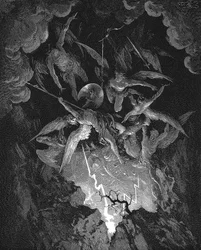 Kuvitus John Miltonin teoksesta "Kadotettu paratiisi", 1866
