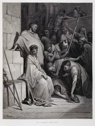 Kristuksen loukkaukset hänen oikeudenkäynnissään, kuvitus Dore Bible -teoksesta.