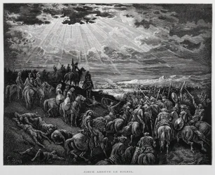 Joshua saa auringon seisomaan, Kuvitus Dore Raamatusta