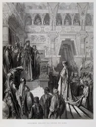 Kuningas Salomo vastaanottaa Saaban kuningattaren, kuvitus Dore Bible -teoksesta.