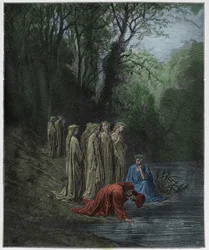 Kiirastuli, 33. laulu: Dante juo Eunoë-joesta, kuvitus Dante Alighierin teokseen "Jumalainen näytelmä", 1885