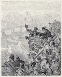Putney Bridge - The Return, "Lontoo, pyhiinvaellus", kirjoittanut William Blanchard Jerrold (1826-84), kaivertanut Henri-Theophile Hildibrand (1824-97), pub. 1872