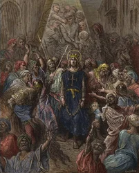 Pyhä Ludvig joutuu vangiksi Mansurassa seitsemännen ristiretken aikana vuonna 1250 - kuningas Ludvig IX (1214-70) vankina Egyptissä - Gustave Dorén kaiverrus - Joseph-François Michaud