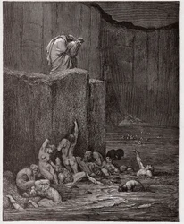 Jumalainen näytelmä (La Divina Commedia, La Divine Comédie), Helvetti, 18. laulu: rakastajat ja imartelijat kahdeksannessa piirissä - Dante Alighieri (1265-1321) - kuvitus Gustave Doré (1832-1883)