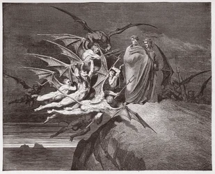 Jumalainen näytelmä (La Divina Commedia, La Divine Comédie), Helvetti, 21. laulu: Demonit uhkaavat Vergiliusta - Dante Alighieri (1265-1321) - Gustave Dorén (1832-1883) kuvitus