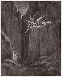 Jumalallinen komedia (La Divina Commedia, La Divine Comedie), Inferno, Canto 23: Runoilijat pakenevat viidennen bolgian demoneja - Dante Alighieri (1265-1321) - Gustave Doren (1832-1883) kuvitus