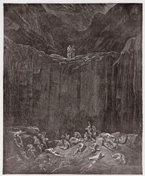 Jumalainen näytelmä, Helvetti, 29. laulu: laaksossa piinattavat väärentäjät - Dante Alighierin (1265-1321) teoksesta - Kuvitus Gustave Doré (1832-1883)
