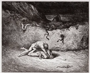 Jumalainen näytelmä, Helvetti, 30. laulu: väärentäjien piina yhdeksännessä bolgiassa (Gianni Schicchi) - Dante Alighieri (1265-1321) - kuvitus Gustave Doré (1832-1883)