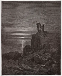 Jumalainen näytelmä, Helvetti, 34. laulu: Runoilijat nousevat helvetistä - Dante Alighieri (1265-1321) - Gustave Dorén (1832-1883) kuvitus