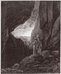 Jumalainen näytelmä, Helvetti, 34. laulu: Vergilius ja Dante nousevat ylämaailmaan - Dante Alighieri (1265-1321) - Gustave Dorén (1832-1883) kuvitus