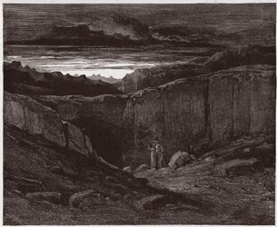 Jumalainen näytelmä (La Divina Commedia, La Divine Comédie), Helvetti, 3. laulu: Vergilius ja Dante helvetin porteilla - Dante Alighieri (1265-1321) - kuvitus Gustave Doré (1832-1883)