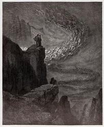 Jumalainen näytelmä (La Divina Commedia, La Divine Comédie), Helvetti, 5. laulu: Minos tuomitsee rikkomukset ja lähettää sielut paikoilleen - Dante Alighieri (1265-1321) - Gustave Dorén (1832-1883) kuvitus