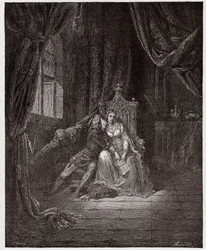 Jumalallinen komedia (La Divina Commedia, La Divine Comedie), Inferno, Canto 5: Paolo ja Francesca - Dante Alighieri (1265-1321) - Kuvitus Gustave Dore (1832-1883)