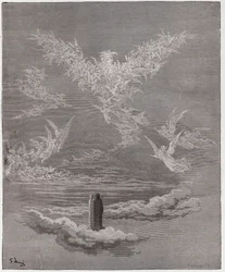 Jumalainen näytelmä (La Divina Commedia, La Divine Comédie), Paratiisi, 19. laulu: Autuaat sielut muodostavat taivaalle kotkan - Dante Alighieri (1265-1321) - Kuvitus: Gustave Doré (1832-1883)