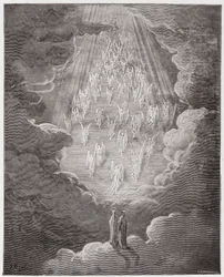 Jumalainen näytelmä (La Divina Commedia, La Divine Comédie), Paratiisi, 21. laulu: Beatrice ja Dante Saturnuksen sfäärissä - Dante Alighieri (1265-1321) - Kuvitus Gustave Doré (1832-1883)