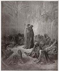 Jumalainen näytelmä (La Divina Commedia, La Divine Comédie), Kiirastuli, laulu 13: Kateellisten sielut - Dante Alighieri (1265-1321) - kuvitus Gustave Doré (1832-1883)