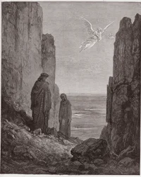 Jumalallinen komedia (La Divina Commedia, La Divine Comedie), Purgatorio, Canto 19: Runoilijat nousevat viidennelle kehälle - Dante Alighieri (1265-1321) - Gustave Doren (1832-1883) kuvitus