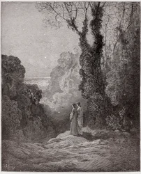 Jumalallinen komedia (La Divina Commedia, La Divine Comedie), Purgatorio, Canto 1: Runoilijat näkevät Venuksen kauneuden aamutaivaalla - Dante Alighieri (1265-1321) - Kuvitus Gustave Dore (1832-1883)