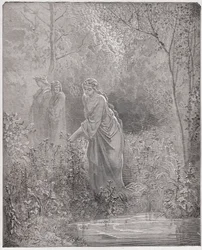 Jumalallinen komedia (La Divina Commedia, La Divine Comedie), Purgatorio, Canto 27: Dantin unelma Leahista niityllä - Dante Alighieri (1265-1321) - Kuvitus Gustave Dore (1832-1883)