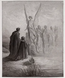Jumalallinen komedia (La Divina Commedia, La Divine Comedie), Purgatorio, Canto 2: Taivaallinen luotsi laskeutuu veneeseen - Dante Alighieri (1265-1321) - Kuvitus Gustave Dore (1832-1883)