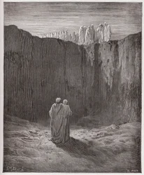 Jumalallinen komedia (La Divina Commedia, La Divine Comedie), Purgatorio, Canto 3: Sielujen seura kalliolla - Dante Alighieri (1265-1321) - Kuvitus Gustave Dore (1832-1883)