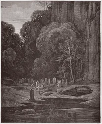 Jumalallinen komedia (La Divina Commedia, La Divine Comedie), Purgatorio, Canto 5: Myöhäiset parannuksentekijät laulamassa Miserereä - Dante Alighieri (1265-1321) - Gustave Doren (1832-1883) kuvitus