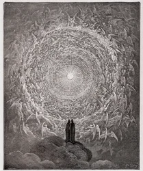 The Divine Comedy, Paradiso, Canto 31: Pyhien väkijoukko muodostaa ruusun empyreanissa (rose celeste) - kirjoittanut Dante Alighieri (1265-1321)