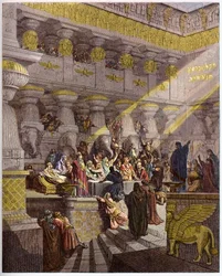 Balthazarin juhla - Belsasarin juhla - Belsasarin juhla - kaiverrus Gustave Doren (1832-1883) "" The Bible illustree -kirjaan" - Kaiverrus "" Dore Biblesta""