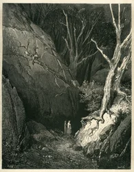 Gustave Doren kuvittama Dante Alighierin helvetti (Divine Comedie). Ranskalainen painos vuodelta 1861. "Allor si mosse, ed io gli tenni dietro. (Sitten hän lähti liikkeelle, ja minä seurasin häntä)", laulu 1 v.136.