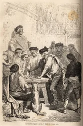 Baratoa vaativan navajan baratero-ase on kunnianosoitus, jonka hän ylistää salaisten pelien määrästä. Gustave Doren (1832-1883) piirros havainnollistaa hänen matkaansa Espanjaan vuonna 1862 Ch. Davillier. Kaiverrus "" Le tour du monde "", toim