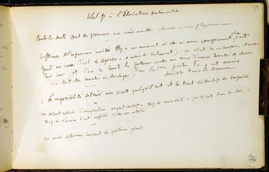 Työkirjan folio 39 n. 19 Gustave Flaubertin luonnosten käsikirjoitussivu. Suunnitelmat tunnekasvatusta varten. BHVP.