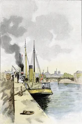 Englantilaiset veneet lähellä Saints-Peresin siltaa tai Carrousel, Pariisi Piirustus Gustave Fraipont (1849-1923) Saint-Juirsista