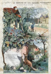 Kettu ja viinirypäleet. Jean de La Fontainen (1621-95) satuja.Kuvitus: Gustave Fraipont (1849-1923). Yksityinen kokoelma.