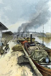 Näkymä Canal de la Villette -kanavalle Pariisissa Gustave Fraipontin (1849-1923) piirustus Saint-Juirsista
