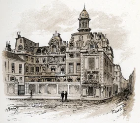Vista do Hotel de la Valletta no Quai des Celestins, Paris (Vista do Hotel Valette no quai des Celestins, Paris) Desenho de Gustave Fraipont (1849-1923) baseado no “La seine a travers Paris” de Saint-Juirs finlandês