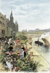 Näkymä kukkatorille, Ile de la Cite, Pariisi Gustave Fraipontin (1849-1923) piirustus Saint-Juirsista