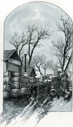Näkymä rue de Sauternesin varastosta, Bercy, Paris (Näkymä rue de Sauternesin varastosta, Bercy, Pariisi) Gustave Fraipontin (1849-1923) piirustus Saint-Juirsin teoksesta "La seine a travers Paris"
